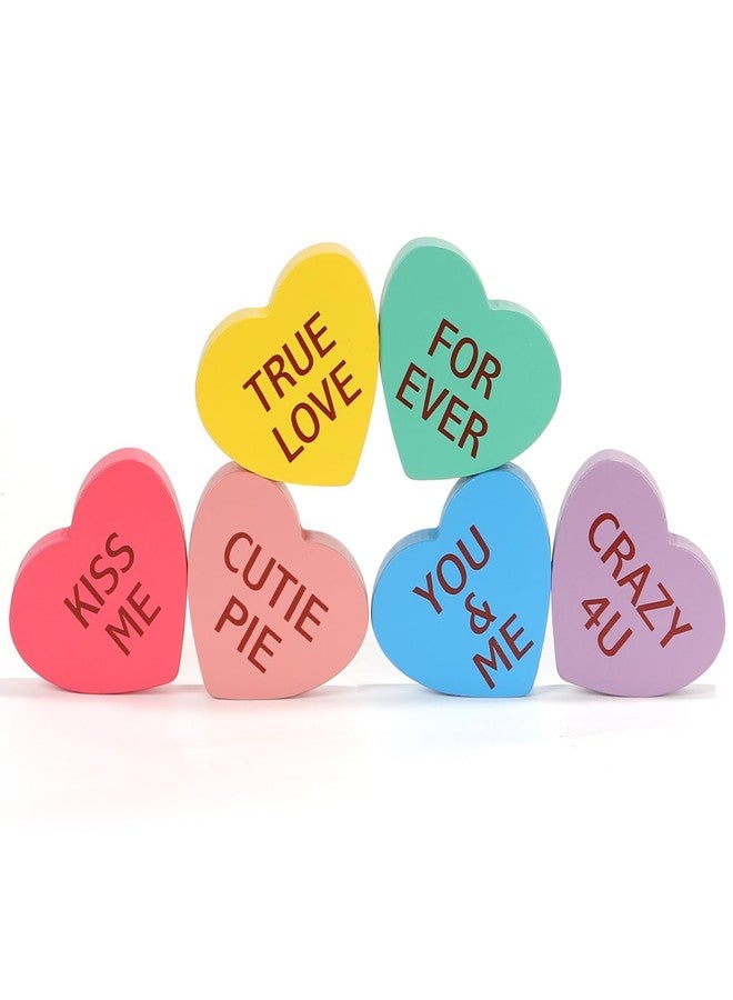 SYNCVIBE Valentine's Day Wooden Heart Signs, 6 Pack Decorative Love Message Hearts in Pink, Blue, Yellow, Green, Purple Colors for Home, Party, Holiday Decor - Image 1