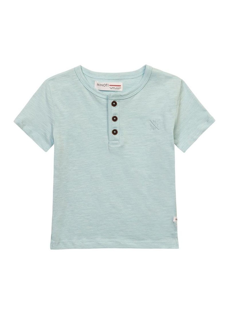 MINOTI Teen Henley T-Shirt with Short Sleeves and Button Neckline - Image 1