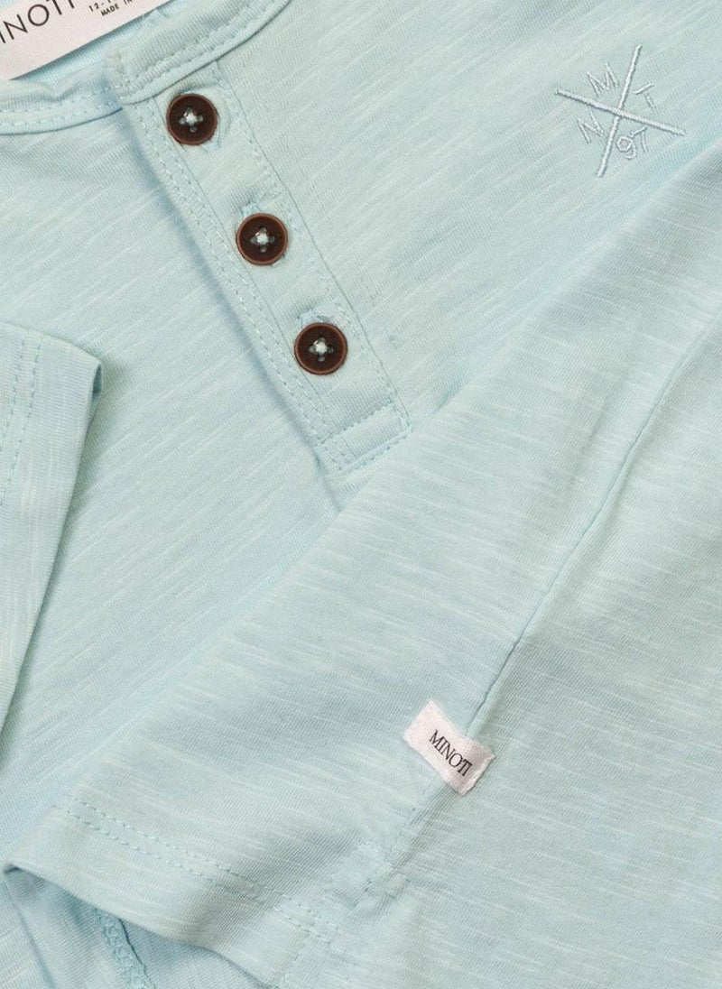 MINOTI Teen Henley T-Shirt with Short Sleeves and Button Neckline - Image 3