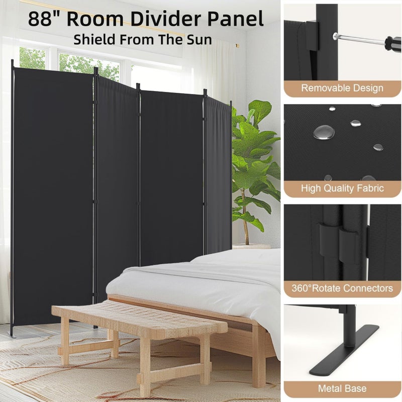 Kecreque Room Divider 4 Panel Partition Room Dividers & Folding Privacy Screens w/ 3 Metal Feet 6FT Portable Wall Doubles as a Dressing Screen Portable Wall for Office Kitchen Children's Room,Black - Image 5