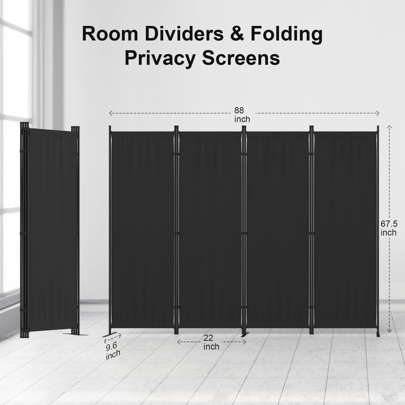 Kecreque Room Divider 4 Panel Partition Room Dividers & Folding Privacy Screens w/ 3 Metal Feet 6FT Portable Wall Doubles as a Dressing Screen Portable Wall for Office Kitchen Children's Room,Black - Image 2