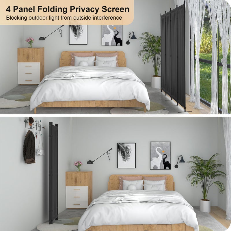 Kecreque Room Divider 4 Panel Partition Room Dividers & Folding Privacy Screens w/ 3 Metal Feet 6FT Portable Wall Doubles as a Dressing Screen Portable Wall for Office Kitchen Children's Room,Black - Image 4