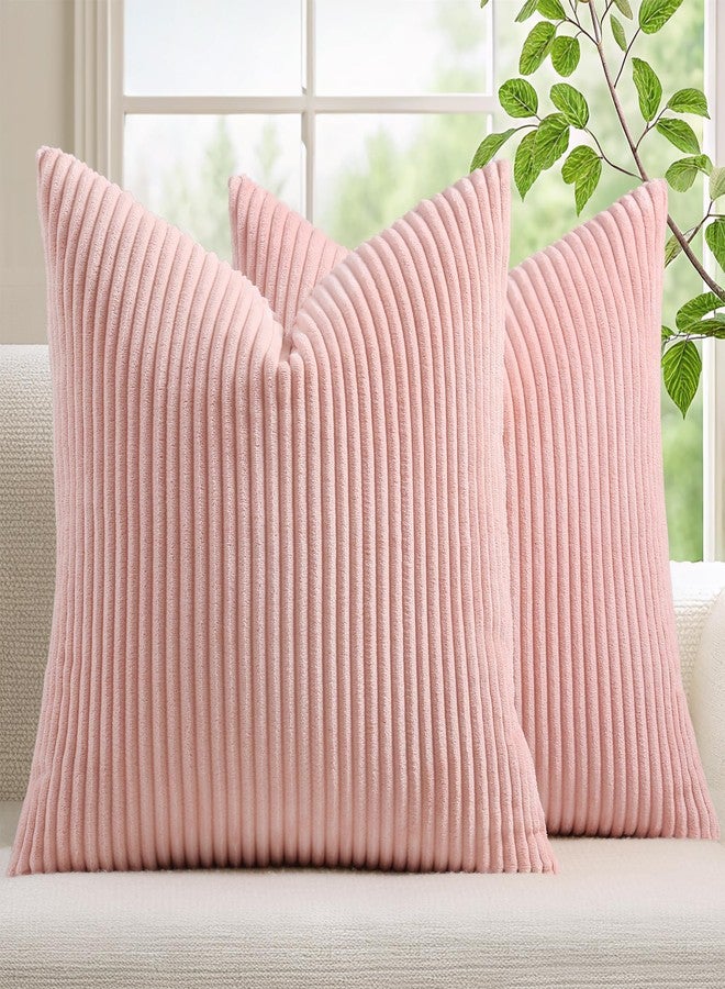 Mecatny Corduroy Decorative Throw Pillow Covers 20x20 Set of 2 for Sofa Bedroom Living Room, Stylish Soft Couch Pillow Covers for Home Decor, Pink - Image 1