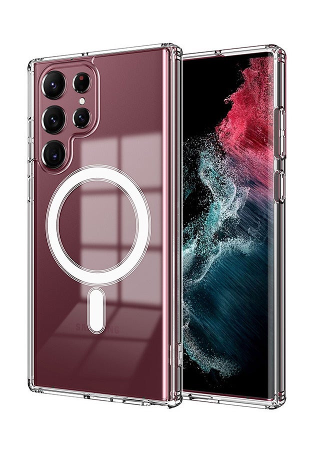 جراب Samsung S23 Ultra Magsafe 2023 رفيع ومغناطيسي رفيع ومضاد للصفرة ومضاد للخدش وظهر صلب شفاف - Image 1