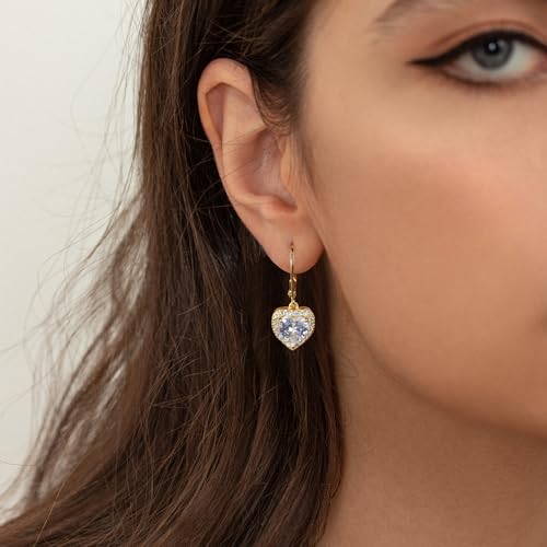 ALEXCRAFT 14K Gold Plated Heart Dangle Earrings, ALEXCRAFT Golden Dangling Drop Earring for Trendy Women Leverback Earing Cubic Zirconia Hearts Shaped Hypoallergenic of Valentine - Image 5