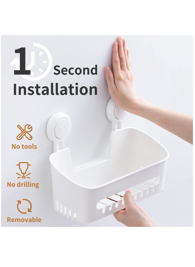 Arabest - Shower Tray, Suction Cup Shower Shelf, Shower Basket, No Drilling Required, Removable, Maximum Load 22lbs, Waterproof Storage Box, White - Image 1