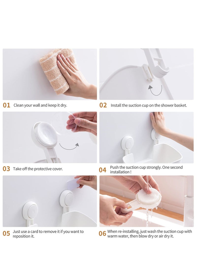 Arabest - Shower Tray, Suction Cup Shower Shelf, Shower Basket, No Drilling Required, Removable, Maximum Load 22lbs, Waterproof Storage Box, White - Image 1
