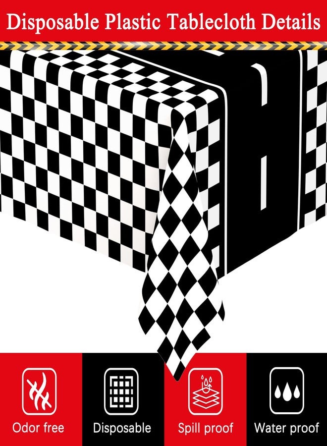 WNINK 2 Pack Race Car Table Cloth Black and White Gingham Tablecloths Disposable Plastic Buffalo Check Tablecloth Checkered Flag Covers for Birthday, Outdoor Picnic, Birthday, Camping 54 × 108 Inch - Image 5