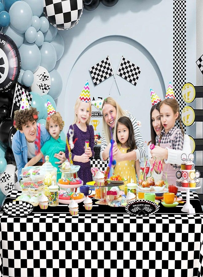 WNINK 2 Pack Race Car Table Cloth Black and White Gingham Tablecloths Disposable Plastic Buffalo Check Tablecloth Checkered Flag Covers for Birthday, Outdoor Picnic, Birthday, Camping 54 × 108 Inch - Image 3