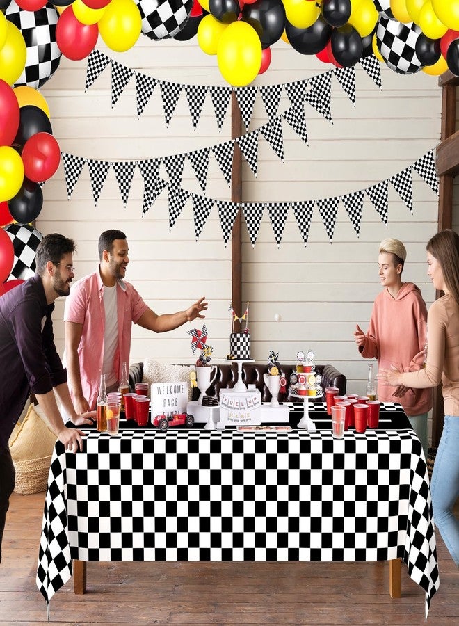 WNINK 2 Pack Race Car Table Cloth Black and White Gingham Tablecloths Disposable Plastic Buffalo Check Tablecloth Checkered Flag Covers for Birthday, Outdoor Picnic, Birthday, Camping 54 × 108 Inch - Image 4