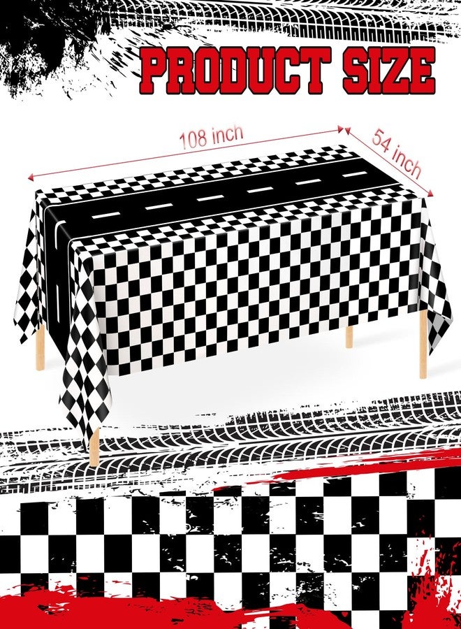 WNINK 2 Pack Race Car Table Cloth Black and White Gingham Tablecloths Disposable Plastic Buffalo Check Tablecloth Checkered Flag Covers for Birthday, Outdoor Picnic, Birthday, Camping 54 × 108 Inch - Image 2