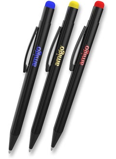 Amigo Touch Screen Stylus Pen With Rubber Tip And Ballpoint Refile Capacitive Stylus For Smartphones Tablets And Other Touch Screen Devices Pack Of 3 Black