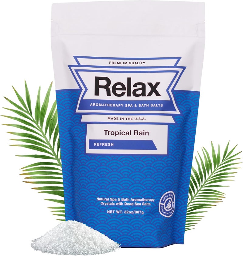 Relax Spa & Bath Relax Spa  Bath Epsom Salt Aromatherapy Bath Salts Epsom Salt Bath Soak Dead Sea Salt for Soaking Hot Tub Spa Aromatherapy Bath Crystals with Vitamins  Minerals Tropical Rain Scent