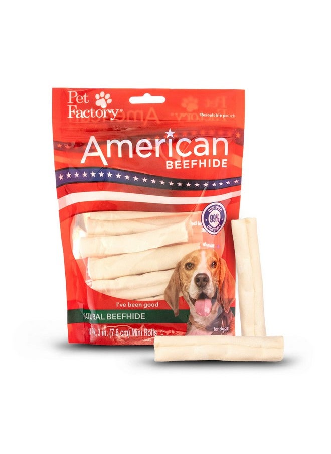 بيت فاكتوري حلوى مضغ للكلاب من American Beefhide بحجم 3-3.5 بوصة صغيرة الحجم - نكهة طبيعية، 14 قطعة/عبوة واحدة  - Image 1