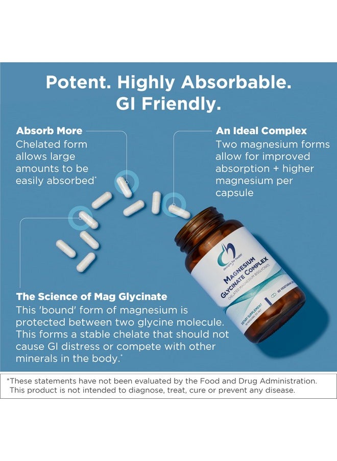 designs for health - Designs for Health Magnesium Glycinate Complex - Chelated Magnesium Bisglycinate + High Absorption Magnesium Oxide for Heart Health, Immune Support & Bone Strength - Vegan (120 Capsules) - Image 1