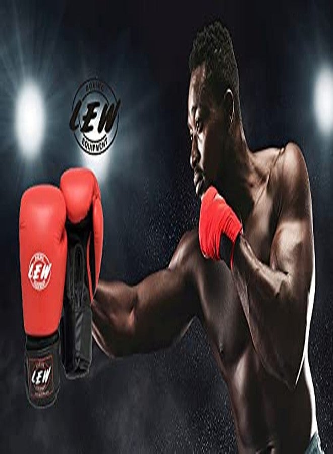 LEW Red/Black Boxing Gloves for Training/Muay Thai/Punching Bag/Sparring with a Pair of Hand Wraps (Red, 12 OZ) - Image 5