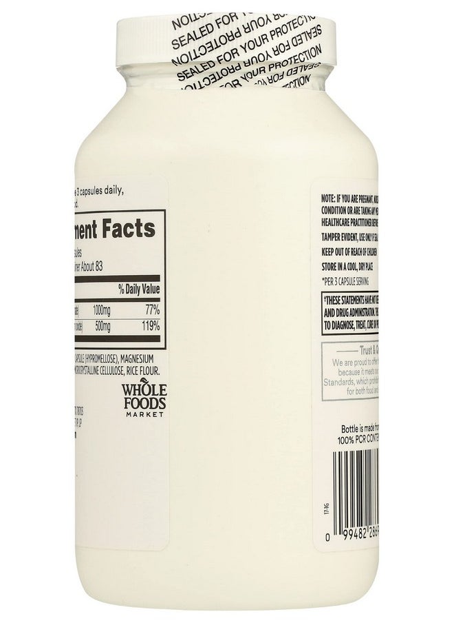 365 by Whole Foods Market Calcium 1000Mg Magnesium 500Mg Easy Swallow 250 Veg Capsules  - Image 3