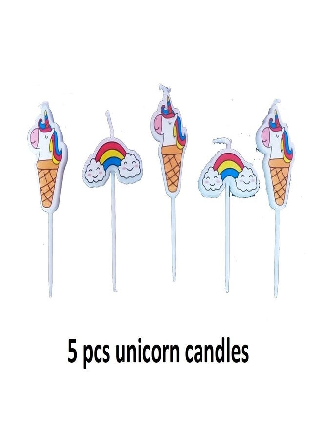 FI - FLICK IN Wax 5 Pcs Unicorn Candles For Cake Candles For Cake Topper Decoration Rainbow Unicorn Theme Birthday Decoration (Pack of 5, Multicolor) - Image 2