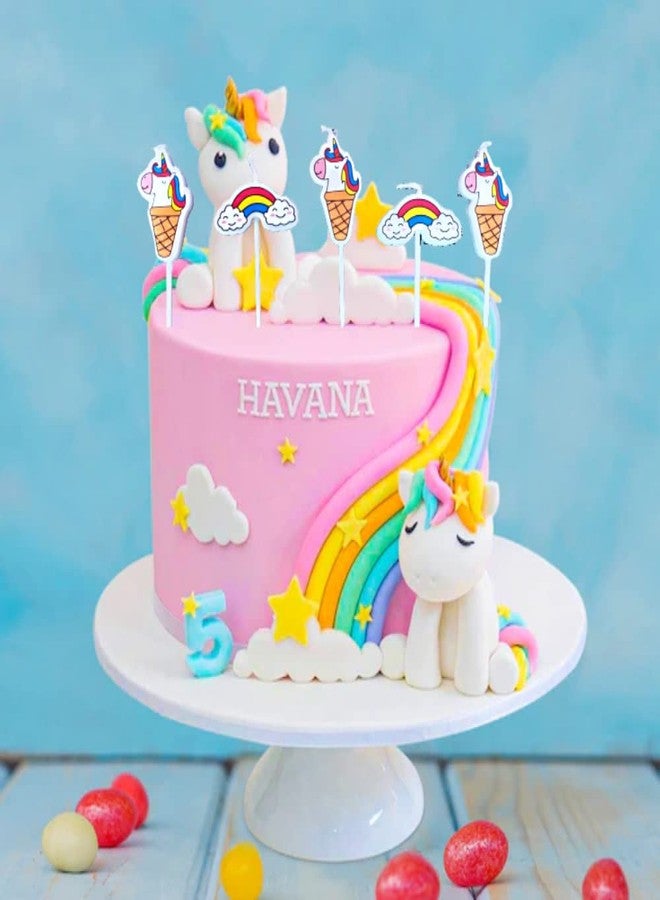 FI - FLICK IN Wax 5 Pcs Unicorn Candles For Cake Candles For Cake Topper Decoration Rainbow Unicorn Theme Birthday Decoration (Pack of 5, Multicolor) - Image 1