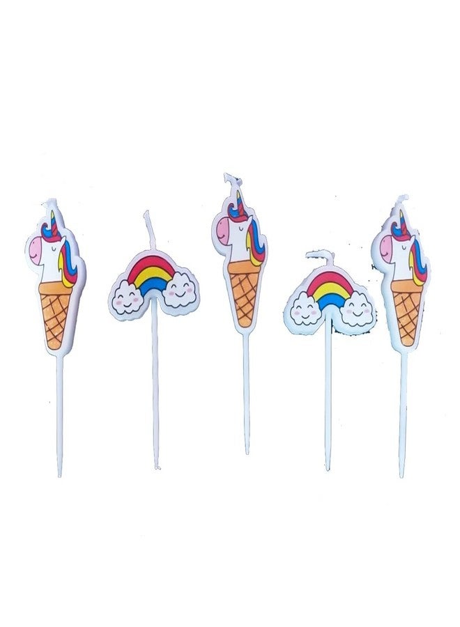 FI - FLICK IN Wax 5 Pcs Unicorn Candles For Cake Candles For Cake Topper Decoration Rainbow Unicorn Theme Birthday Decoration (Pack of 5, Multicolor) - Image 3