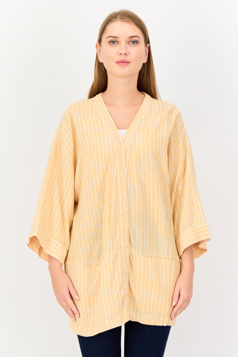 KOTON Women Split Neck Stripe Kimono, Multicolor - Image 1