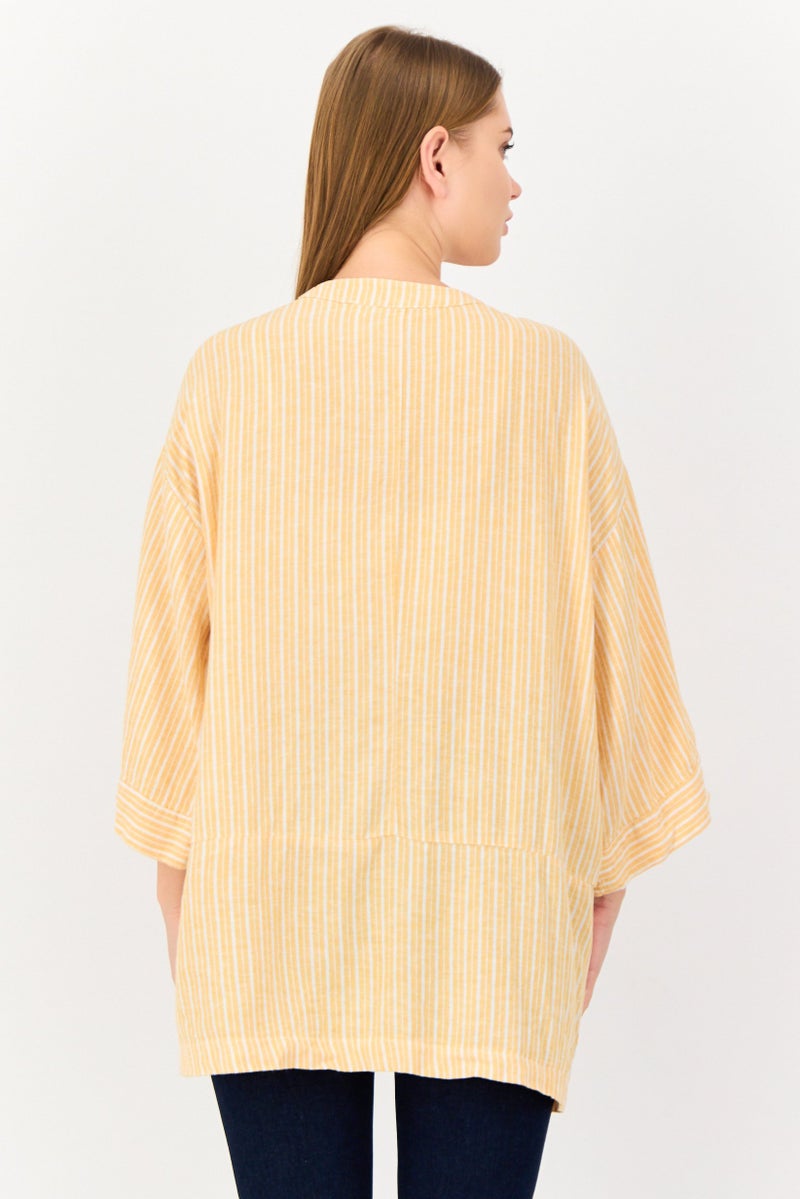 KOTON Women Split Neck Stripe Kimono, Multicolor - Image 3