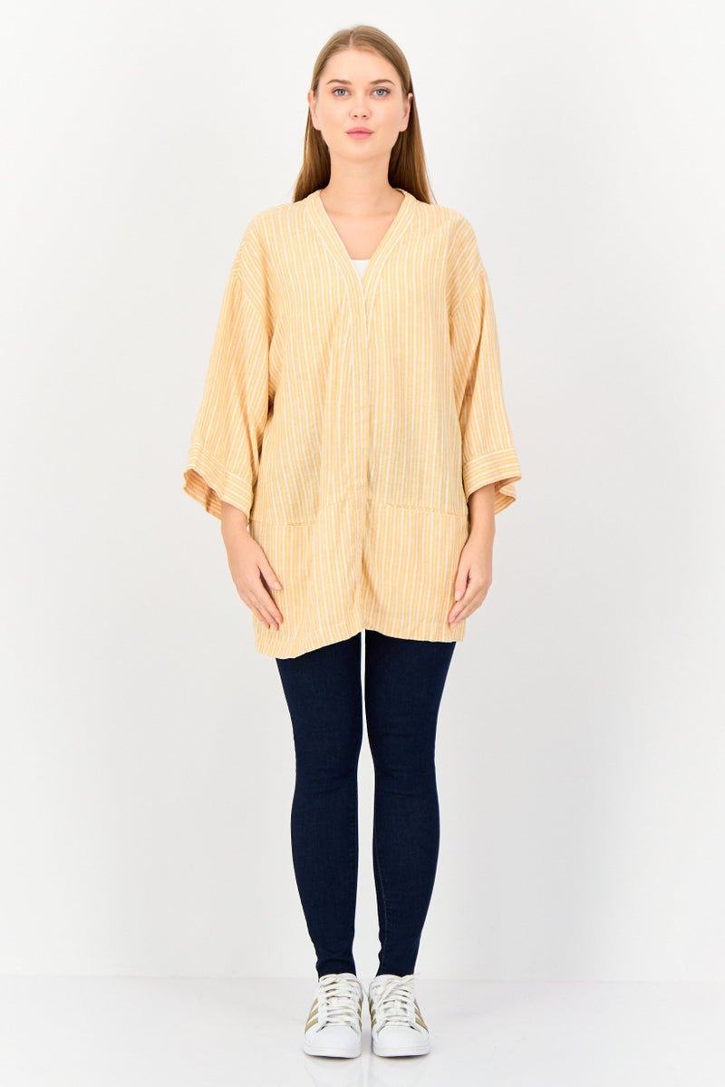 KOTON Women Split Neck Stripe Kimono Top, Multicolor - Image 2