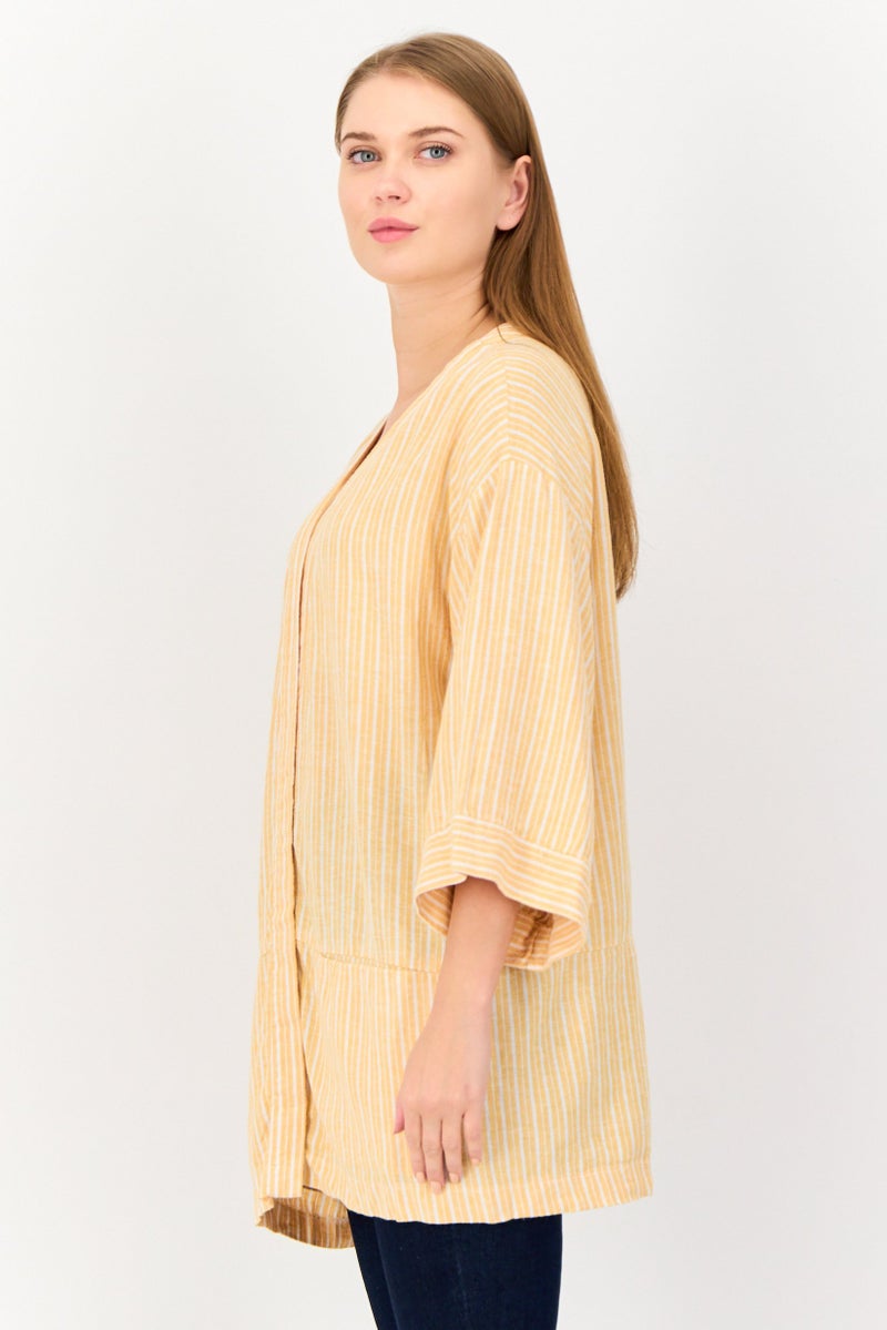 KOTON Women Split Neck Stripe Kimono Top, Multicolor - Image 2