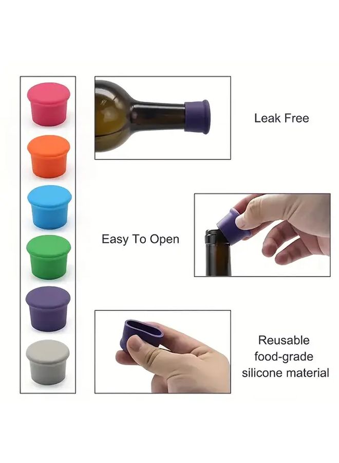 6 Pcs Multicolor Silicone Wine Stoppers Reusable Airtight Bottle Sealer - Image 2