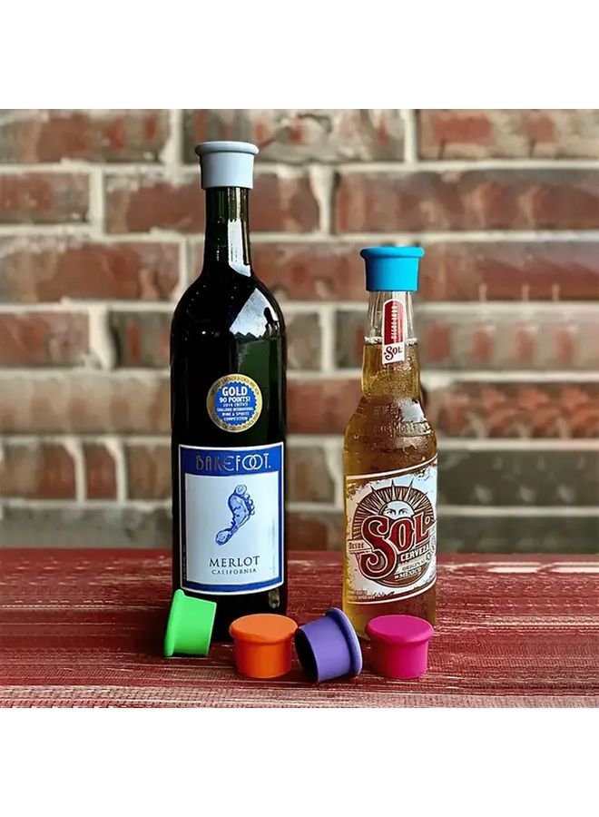 6 Pcs Multicolor Silicone Wine Stoppers Reusable Airtight Bottle Sealer - Image 5