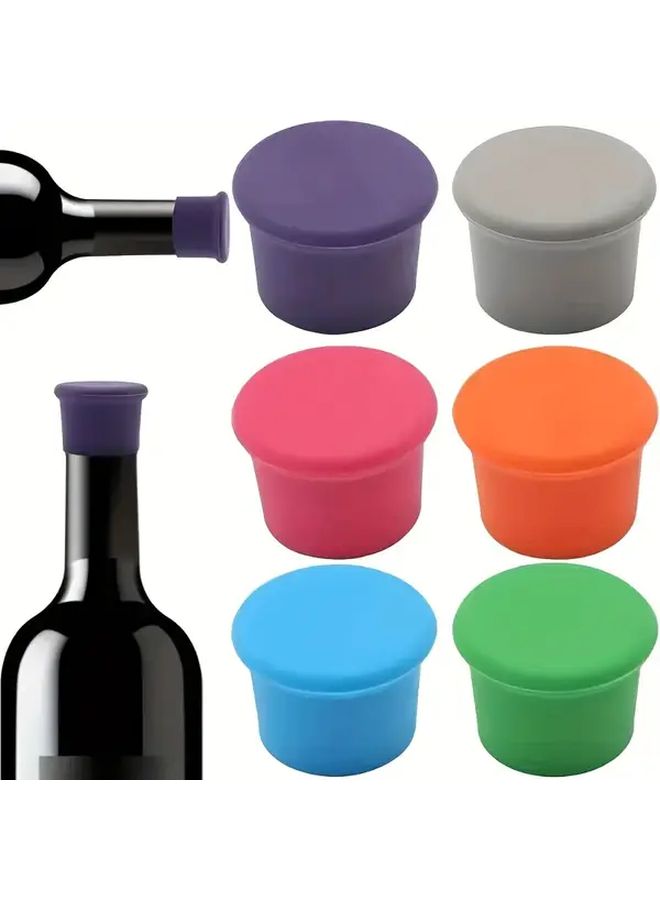 6 Pcs Multicolor Silicone Wine Stoppers Reusable Airtight Bottle Sealer - Image 1