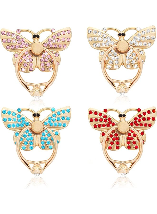 حوامل خواتم الهواتف المحمولة، 4 قطع من حوامل خواتم الهاتف على شكل فراشة مع أحجار الراين اللامعة وحامل إصبع معدني مع حلقة ومقبض قابل للدوران 180°/360° (4 ألوان) - Image 1