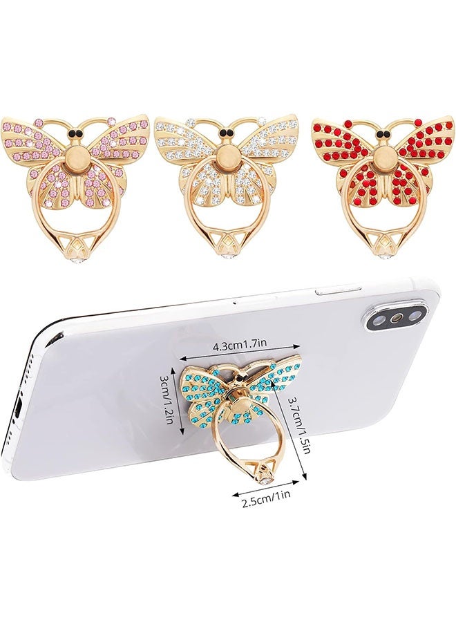 حوامل خواتم الهواتف المحمولة، 4 قطع من حوامل خواتم الهاتف على شكل فراشة مع أحجار الراين اللامعة وحامل إصبع معدني مع حلقة ومقبض قابل للدوران 180°/360° (4 ألوان) - Image 2