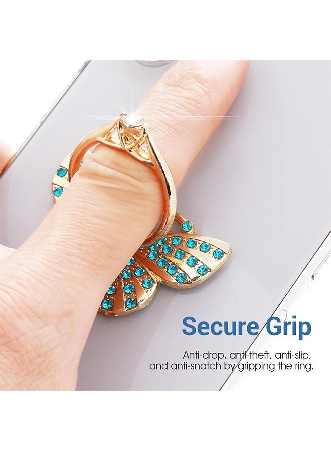 حوامل خواتم الهواتف المحمولة، 4 قطع من حوامل خواتم الهاتف على شكل فراشة مع أحجار الراين اللامعة وحامل إصبع معدني مع حلقة ومقبض قابل للدوران 180°/360° (4 ألوان) - Image 4