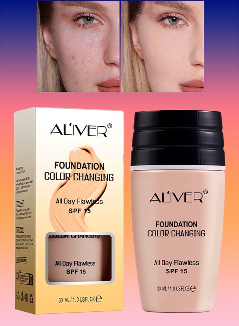 ALIVER كريم أساس متغير اللون خافي العيوب مرطب للوجه للنساء SPF15 أساس مكياج متغير اللون خفيف الوزن كريم أساس سائل 30 مل - Image 1