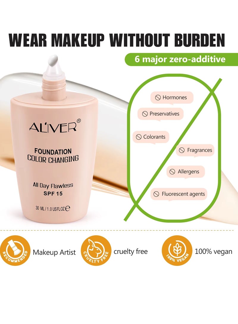 ALIVER كريم أساس متغير اللون خافي العيوب مرطب للوجه للنساء SPF15 أساس مكياج متغير اللون خفيف الوزن كريم أساس سائل 30 مل - Image 2