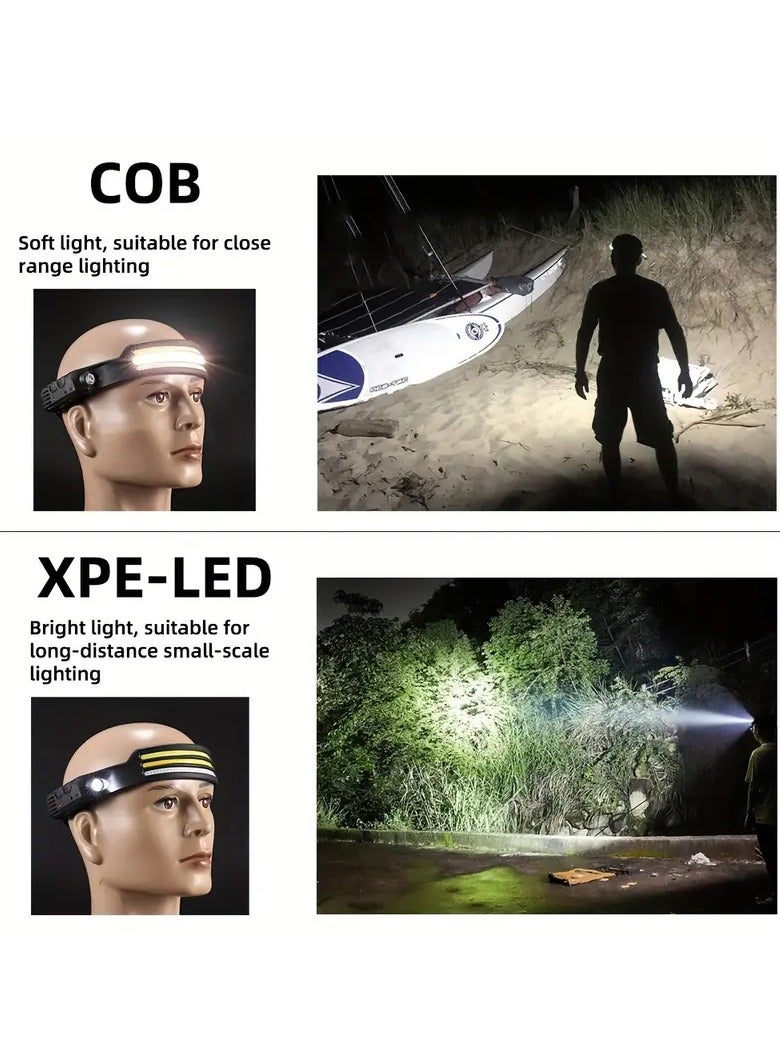 تي بي إٍس ديزاين مصباح رأس LED COB LED فائق السطوع من TBS DESIGN مزود بـ 8 أوضاع إضاءة ومصباح أمامي وخوذة صلبة مع مستشعر حركة ومقاوم للماء بدرجة IPX4 - Image 5