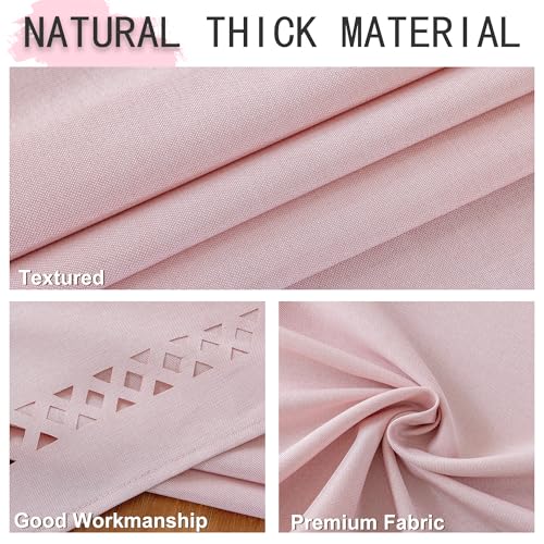 Jia le JIALE Pink Rectangle Linen Polyester Tablecloth with Decorative Cutouts, Waterproof Table Cloth Wrinkle Free Light Pink Valentines Farmhouse Dining Table Cover for Outdoor Party Camping, 55 x 70 inch - Image 3