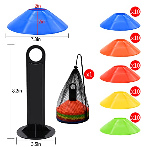 FGBNM 50 Pack Disc Cones, Agility Soccer Cones with Carry Bag and Holder, Soccer Cones for Sports Training, Football, Soccer, Basketball, Coaching, Practice Equipment, 5 Color - Image 2