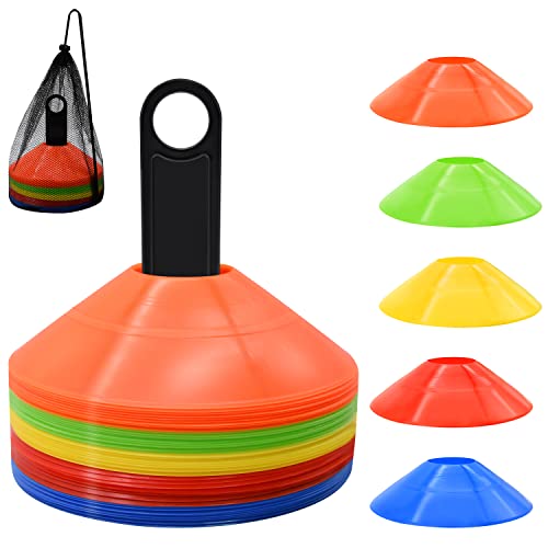 FGBNM 50 Pack Disc Cones, Agility Soccer Cones with Carry Bag and Holder, Soccer Cones for Sports Training, Football, Soccer, Basketball, Coaching, Practice Equipment, 5 Color - Image 1
