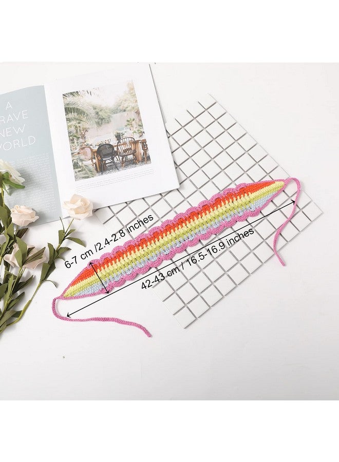 سي اتش ال اي انس اس عصابة رأس كروشيه للنساء من الزهور 3 قطع من زهور الأقحوان المرنة المصنوعة يدويًا من الكروشيه عصابة رأس منسوجة بوهيمية للنساء والفتيات (قوس قزح + بيج + قهوة داكنة) - Image 2