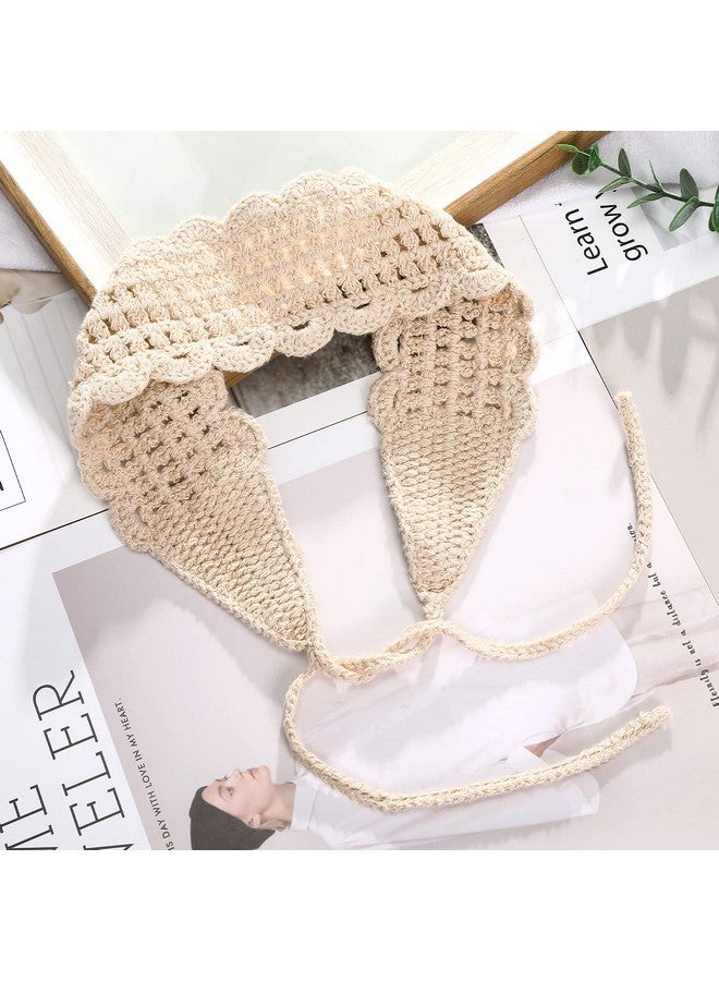 سي اتش ال اي انس اس عصابة رأس كروشيه للنساء من الزهور 3 قطع من زهور الأقحوان المرنة المصنوعة يدويًا من الكروشيه عصابة رأس منسوجة بوهيمية للنساء والفتيات (قوس قزح + بيج + قهوة داكنة) - Image 4