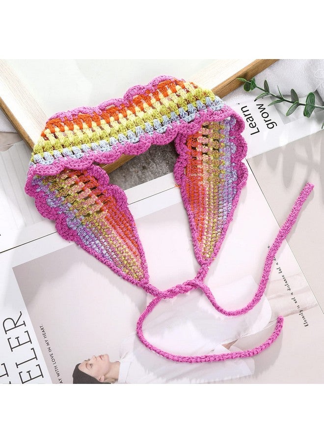 سي اتش ال اي انس اس عصابة رأس كروشيه للنساء من الزهور 3 قطع من زهور الأقحوان المرنة المصنوعة يدويًا من الكروشيه عصابة رأس منسوجة بوهيمية للنساء والفتيات (قوس قزح + بيج + قهوة داكنة) - Image 5