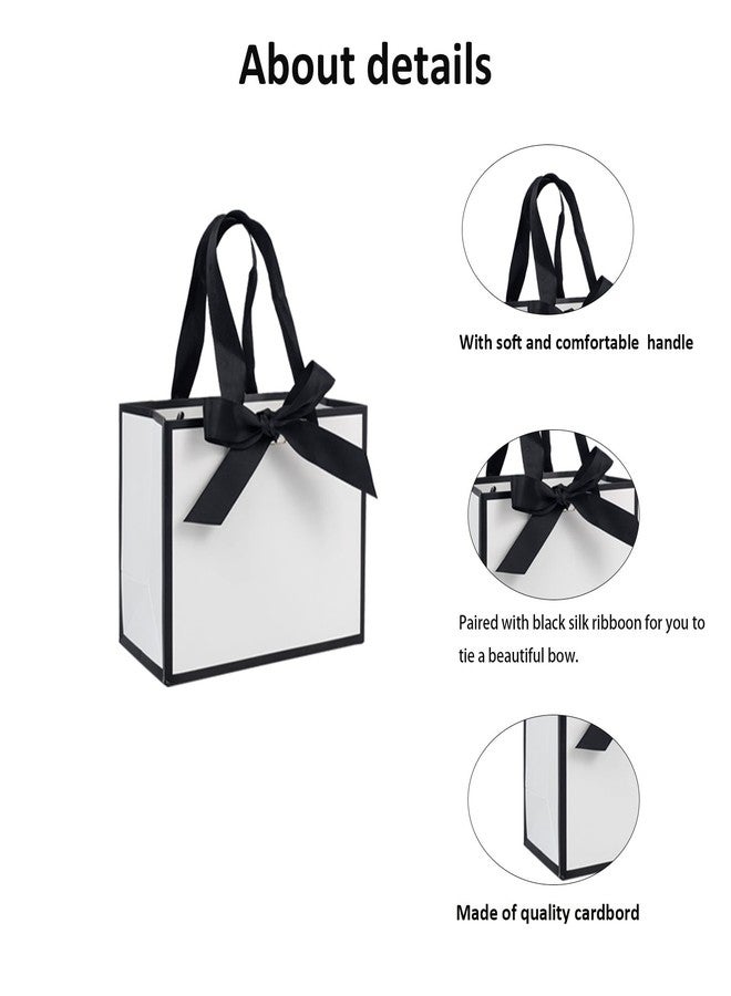 TKSBAG 50 PCS Small White Black Gift Bags, 6.4 * 3.1 * 5.1 Inch Thank You Bags with Bow Ribbon with Handles Bulk for Baby Shower, Bridal Shower, Wedding, Party Favors, Valentine - Image 2