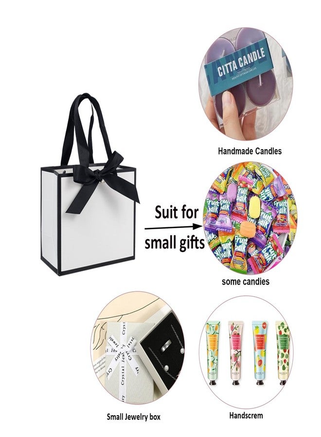 TKSBAG 50 PCS Small White Black Gift Bags, 6.4 * 3.1 * 5.1 Inch Thank You Bags with Bow Ribbon with Handles Bulk for Baby Shower, Bridal Shower, Wedding, Party Favors, Valentine - Image 4