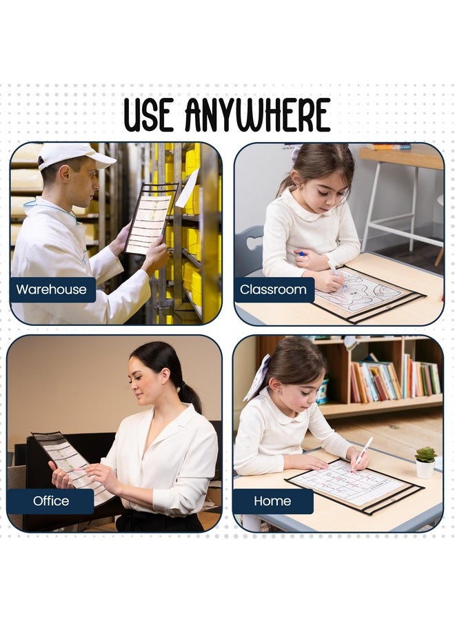 Essex Wares - 30 Pack, Black, Dry Erase Pocket Document Protectors, 10" Wide X 13.5" Tall - Dry Erase Clear Plastic Sleeves - Reusable & Easy Erase Plastic Invoice Holders, Water-Resistant & Durable  - Image 5