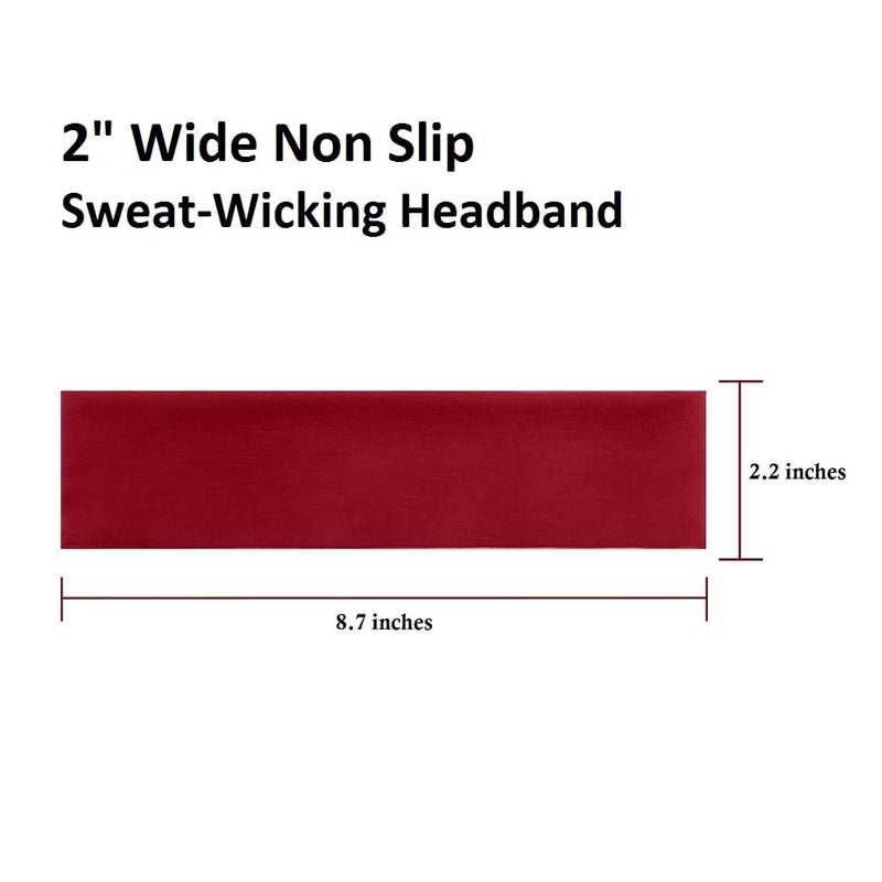 TERSE Women's Non Slip Elastic Sweat Headbands, Soft Fabric Hair Bands, 6 Count (Pack of 6), 2.25 inches Wide, Sports Headbands, Female, Adult - Image 2