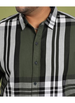 Instafab Plus Men's Dark Green Tartan Plaid Shirt  - Image 1