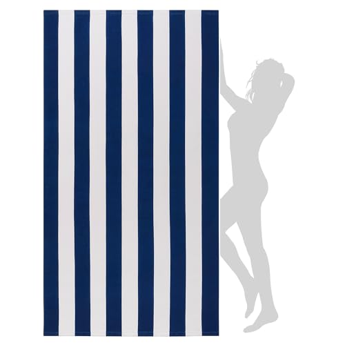 WILFA Extra Large Beach Towel - Oversized Mircofiber 40 x 70 inches, XL Striped Lightweight Pool Towel, Big Cabana Swim Travel Towel for Adults Mens Women,Dark Blue - Image 1