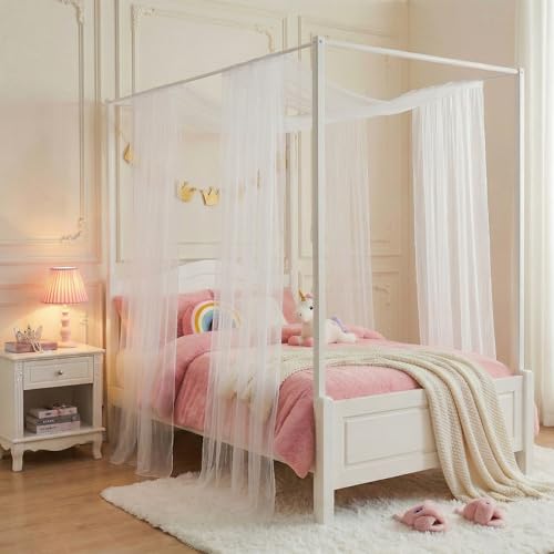 WANFASO House White Bed Canopy with Lights, Princess Sheer Canopy Bed Curtain for Girls Kids Room Decor, Twin Bed Canopy Scarf Curtains (2 Panel) - Image 4